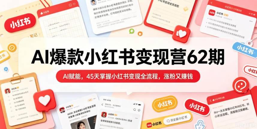 AI爆款小红书变现营62期2026年5月，AI赋能，45天掌握小红书变现全流程，涨粉又賺钱-云推网创项目库