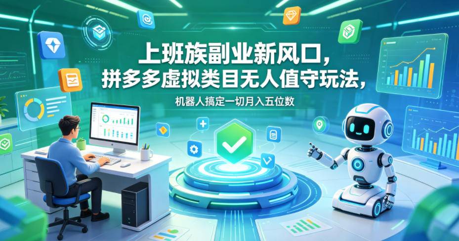 上班族副业新风口，拼多多虚拟类目无人值守玩法，机器人搞定一切月入五位数【揭秘】-云推网创项目库