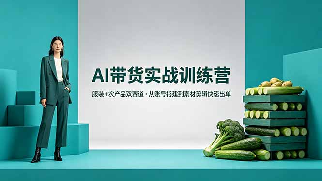 AI带货实战训练营，服装+农产品双赛道，从账号搭建到素材剪辑快速出单-云推网创项目库