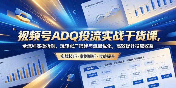 视频号ADQ投流实战干货课，全流程实操拆解，玩转账户搭建与流量优化，高效提升投放收益-云推网创项目库