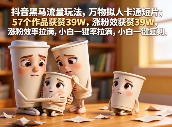 抖音黑马流量玩法，万物拟人卡通短片，57个作品获赞39W，涨粉效率拉满，小白一键复刻，保姆级拆解-云推网创项目库