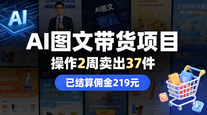 AI图文带货项目，操作2周卖出37件，已结算佣金219-云推网创项目库