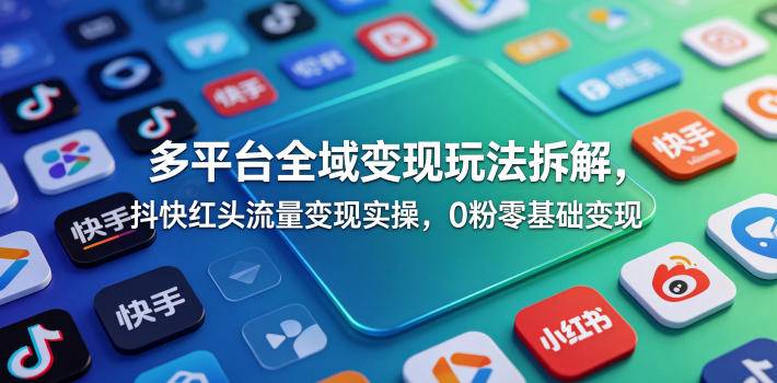 多平台全域变现玩法拆解，抖快红头流量变现实操，0粉零基础变现-云推网创项目库