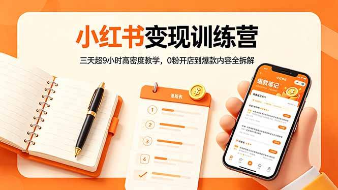 小红书变现训练营：三天超9小时高密度教学，0粉开店到爆款内容全拆解-云推网创项目库