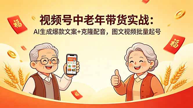 视频号中老年带货实战：AI生成爆款文案+克隆配音，图文视频批量起号-云推网创项目库