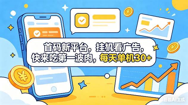 首码新平台，挂G自动看广告，快来吃第一波肉，每天单机30+，可矩阵放大【揭秘】-云推网创项目库