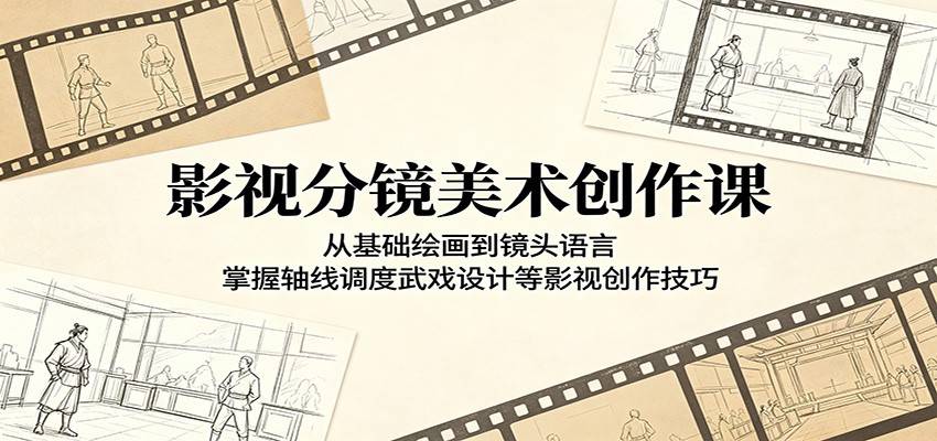 影视分镜美术创作课：从基础绘画到镜头语言，掌握轴线调度武戏设计等影视创作技巧-云推网创项目库