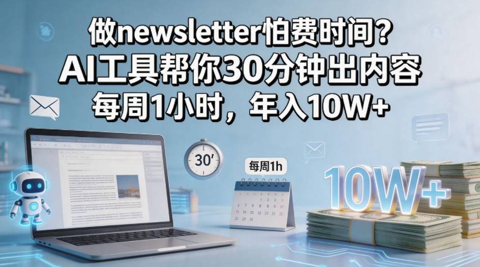 做newsletter怕费时间？AI工具帮你30分钟出内容，每周1小时，年入10W+！【原创双语字幕】-云推网创项目库