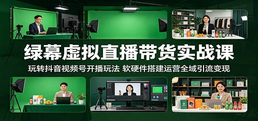 绿幕虚拟直播带货实战课：玩转抖音视频号开播玩法，软硬件搭建运营全域引流变现-云推网创项目库