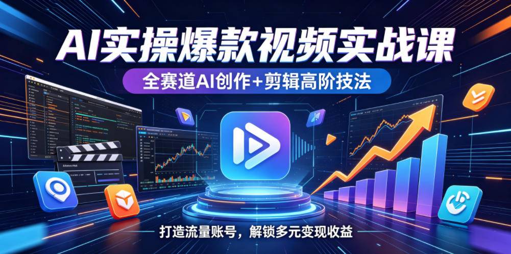 AI实操爆款视频实战课，全赛道AI创作+剪辑高阶技法，打造流量账号，解锁多元变现收益-云推网创项目库