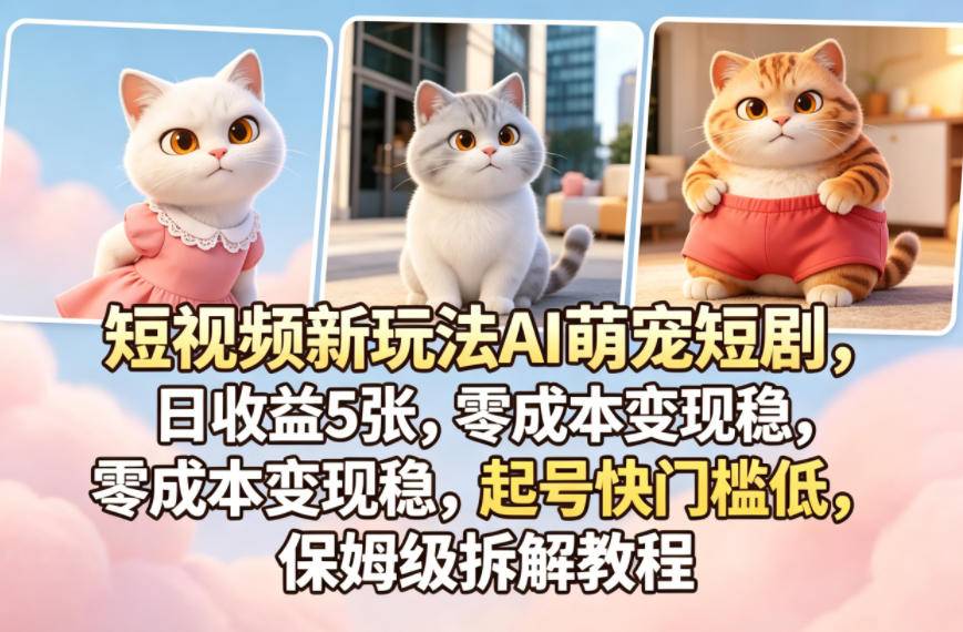 短视频新玩法AI萌宠短剧，日收益5张，零成本变现稳，起号快门槛低，保姆级拆解教程-云推网创项目库