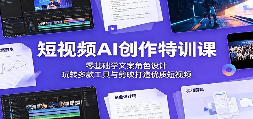 短视频AI创作特训课：零基础学文案角色设计，玩转多款工具与剪映打造优质短视频-云推网创项目库