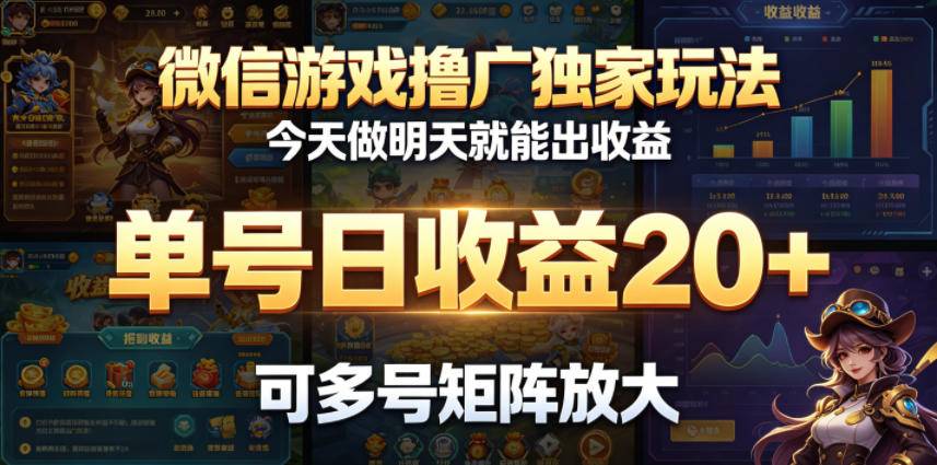 微信游戏撸广独家玩法，今天做明天就能出收益，单号日收益20+，可多号矩阵放大-云推网创项目库
