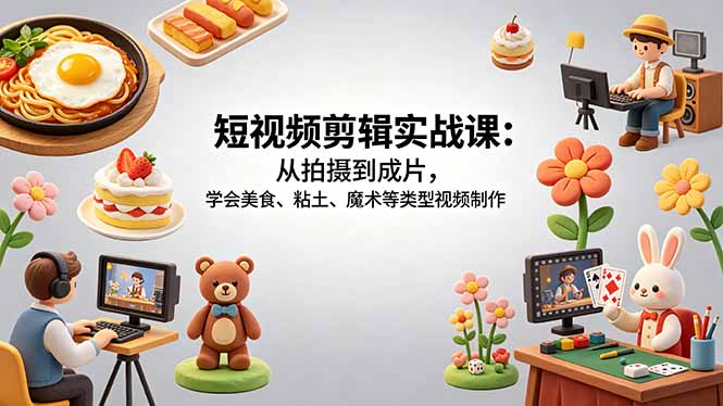 短视频剪辑实战课：从拍摄到成片，学会美食、粘土、魔术等类型视频制作-云推网创项目库