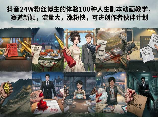 抖音24W粉丝博主的体验100种人生副本动画教学，赛道新颖，流量大，涨粉快，可进创作者伙伴计划-云推网创项目库