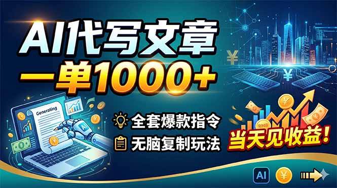 AI代写文章,一单1000+,全套爆款指令+无脑复制玩法,当天见收益!-云推网创项目库