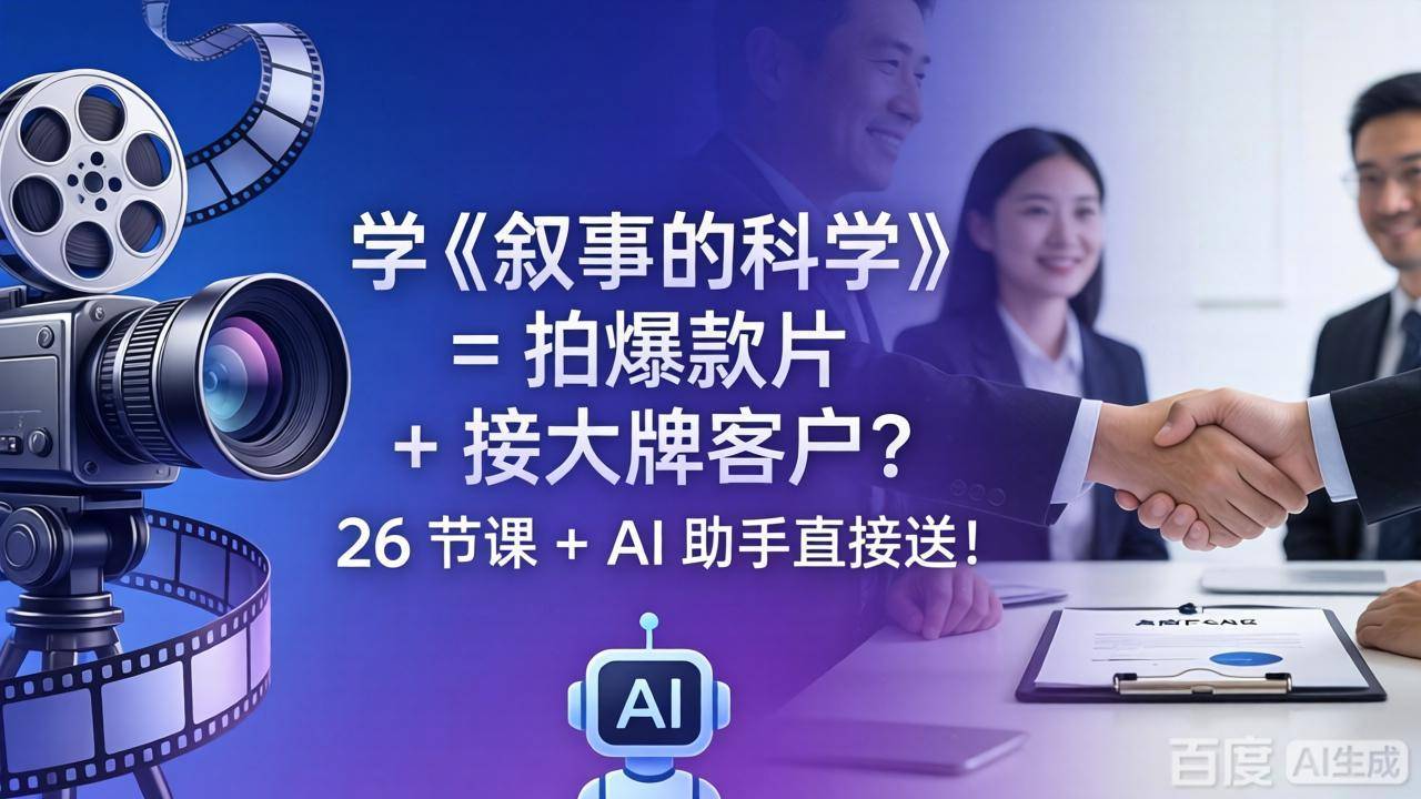 学《叙事的科学》= 拍爆款片 + 接大牌客户？26 节课 + AI 助手直接送！-云推网创项目库