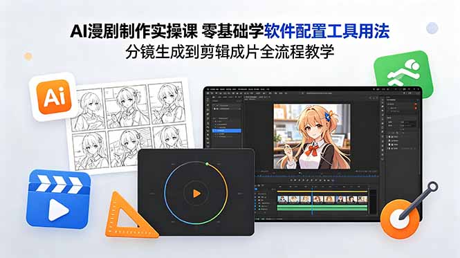 AI漫剧制作实操课 零基础学软件配置工具用法 分镜生成到剪辑成片全流程教学-云推网创项目库