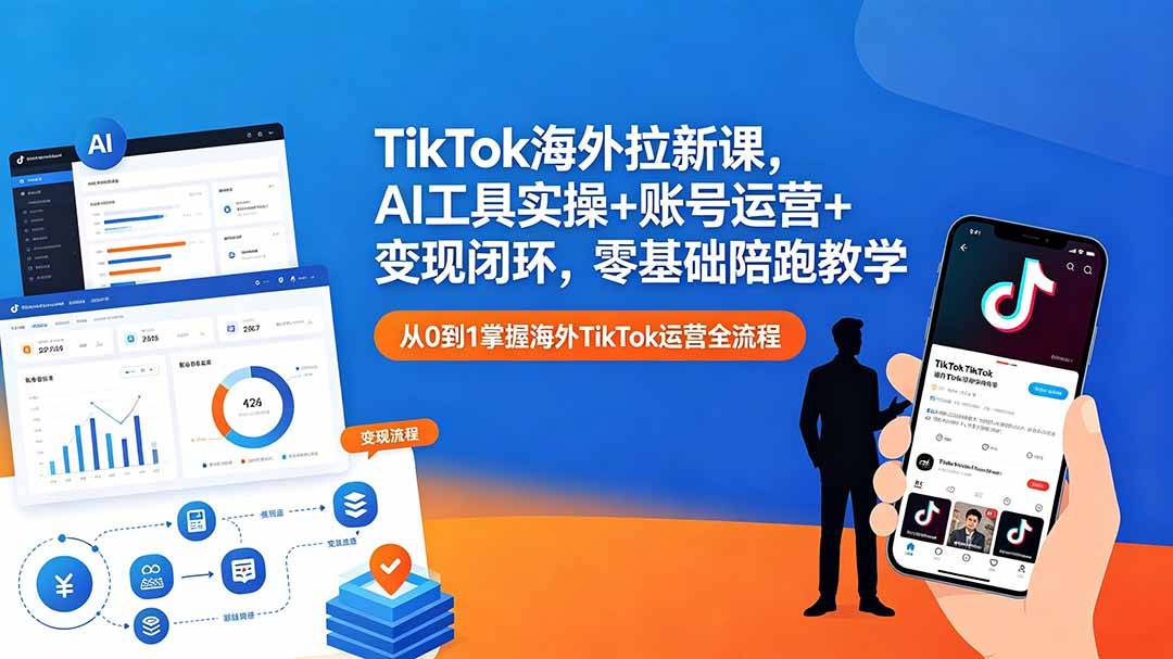 TikTok海外拉新课,AI工具实操+账号运营+变现闭环,零基础陪跑教学-云推网创项目库