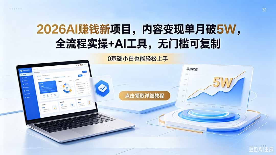2026AI赚钱新项目，内容变现单月破5W，全流程实操+AI工具，无门槛可复制-云推网创项目库