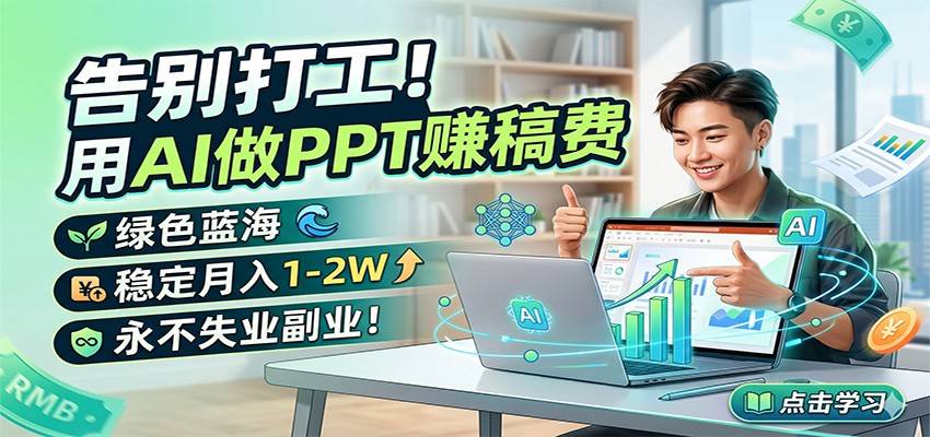告别打工！用AI做PPT赚稿费，绿色蓝海，稳定月入1-2W，永不失业副业！-云推网创项目库