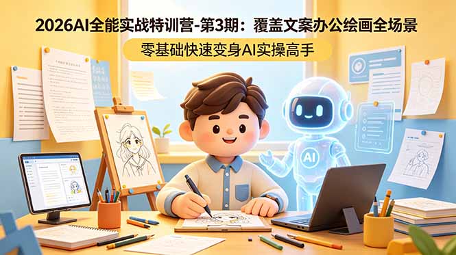 2026AI全能实战特训营-第3期：覆盖文案办公绘画全场景 零基础快速变身AI实操高手-云推网创项目库