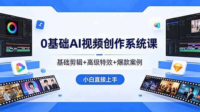 0基础AI视频创作系统课，基础剪辑+高级特效+爆款案例，小白直接上手-云推网创项目库