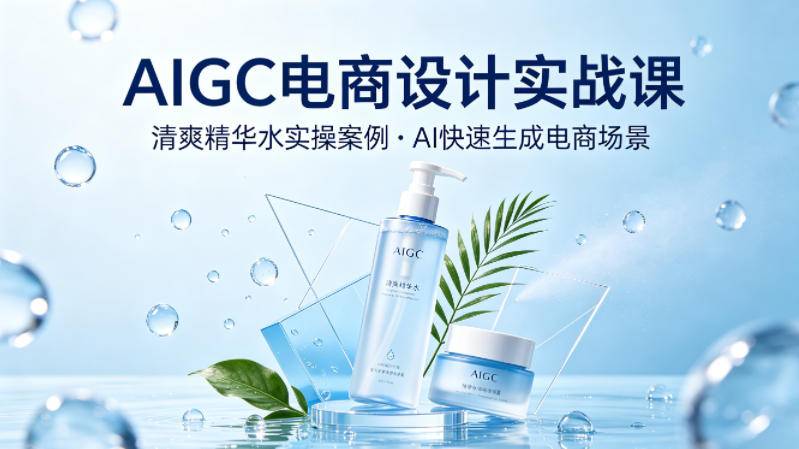 AIGC电商设计实战课，以清爽精华水为实操案例，教你用AI快速生成电商场景-云推网创项目库