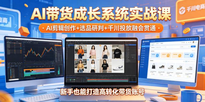 AI带货成长系统实战课，AI剪辑创作+选品研判+千川投放融会贯通，新手也能打造高转化带货账号(更新2026年)-云推网创项目库