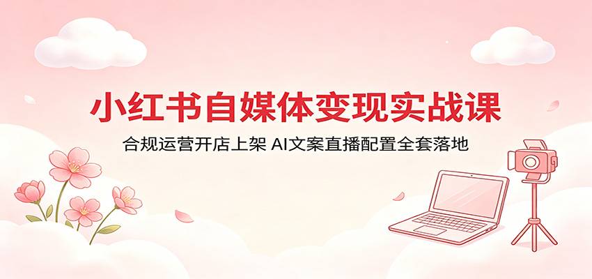 小红书自媒体变现实战课：合规运营开店上架，AI文案直播配置全套落地-云推网创项目库
