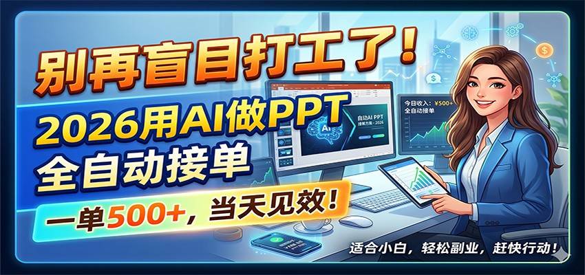 别再盲目打工了！2026用AI做PPT全自动接单，一单5张+，当天见效！-云推网创项目库