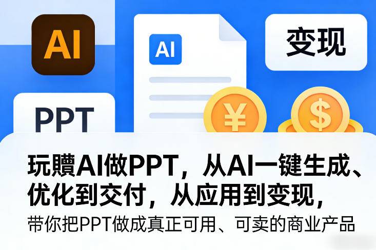 玩賺AI做PPT，从AI一键生成、优化到交付，从应用到变现，带你把PPT做成真正可用、可卖的商业产品(更新0513)-云推网创项目库