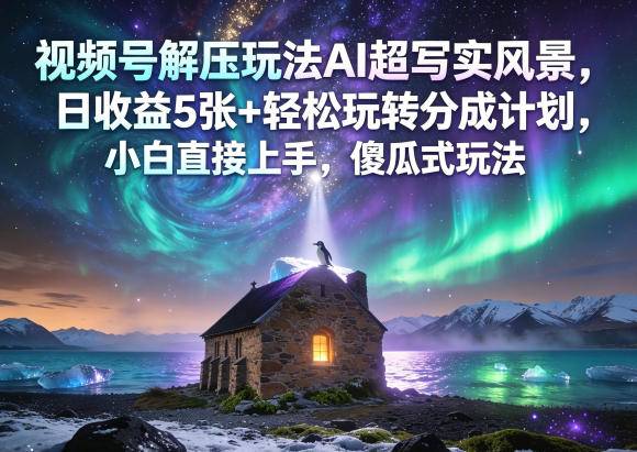 视频号解压玩法AI超写实风景，日收益5张+轻松玩转分成计划，小白直接上手，傻瓜式玩法-云推网创项目库