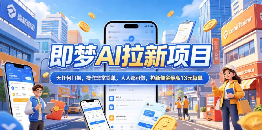 2026年即梦AI拉新项目最新玩法,无任何门槛,操作非常简单,人人都可做,拉新佣金最高13元每单-云推网创项目库