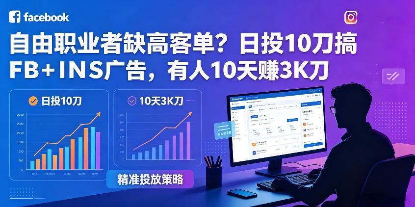自由职业者缺高客单？日投10刀搞FB+INS广告，有人10天赚3K刀！【原创双语字幕】-云推网创项目库