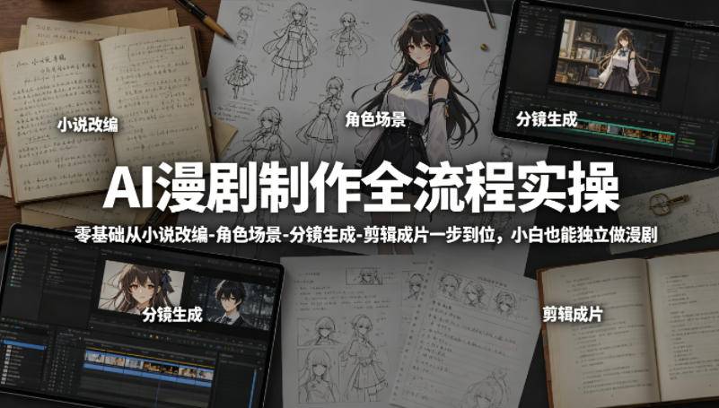 AI漫剧制作全流程实操，零基础从小说改编-角色场景-分镜生成-剪辑成片一步到位，小白也能独立做漫剧-云推网创项目库