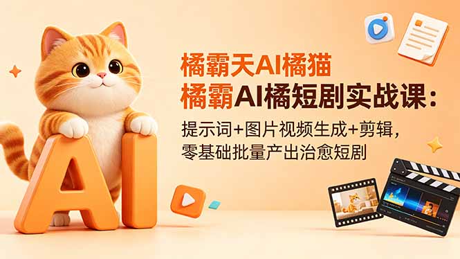 橘霸天AI橘猫短剧实战课：提示词+图片视频生成+剪辑，零基础批量产出治愈短剧-云推网创项目库