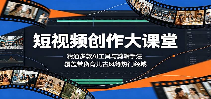短视频创作大课堂：精通多款AI工具与剪辑手法，覆盖带货、育儿、古风等热门领域-云推网创项目库