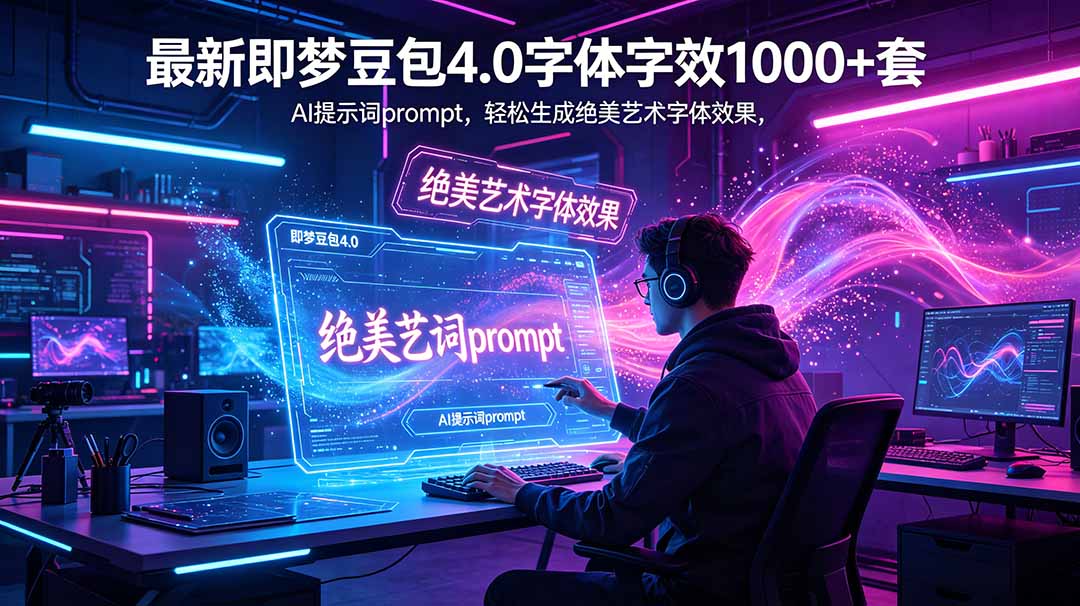 最新即梦豆包4.0字体字效1000+套，AI提示词prompt，轻松生成绝美艺术字体效果-云推网创项目库