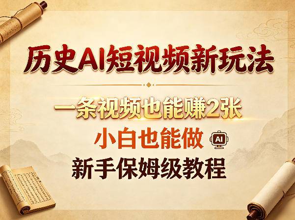 历史AI短视频新玩法，一条视频也能賺2张，小白也能做，新手保姆级教程-云推网创项目库