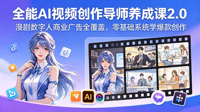 全能AI视频创作导师养成课2.0,漫剧数字人商业广告全覆盖,零基础系统学爆款创作-云推网创项目库