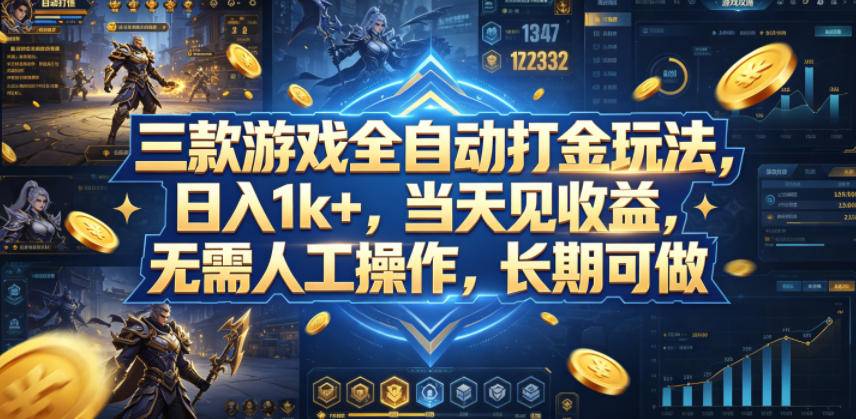 三款游戏全自动打金玩法，日入1k+，当天见收益，无需人工操作，长期可做【揭秘】-云推网创项目库