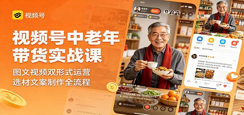 视频号中老年带货实战课:图文视频双形式运营,选材文案制作全流程-云推网创项目库