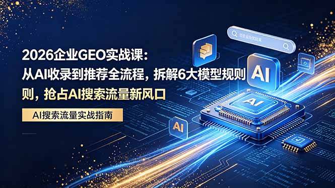 2026 企业GEO实战课：从AI收录到推荐全流程，拆解6大模型规则，抢占 AI 搜索流量新风口-云推网创项目库