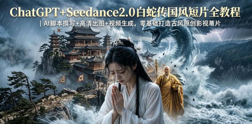 ChatGPT+Seedance2.0白蛇传国风短片全教程｜AI脚本撰写+高清出图+视频生成，零基础打造古风原创影视短片-云推网创项目库