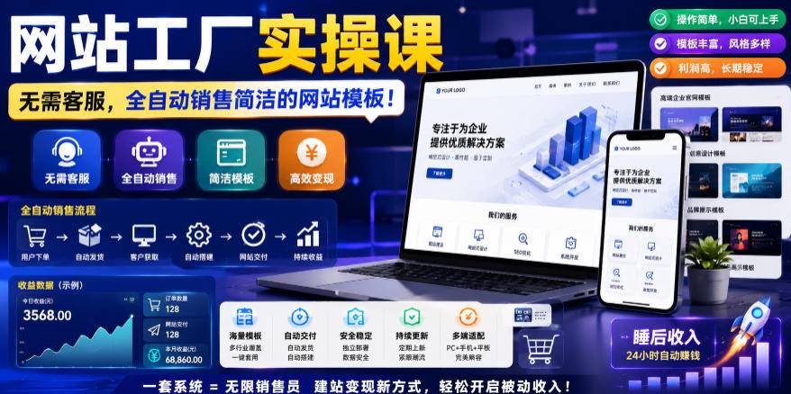 网站工厂实操课,无需客服,网站模板自动赚钱!【原创双语字幕】-云推网创项目库