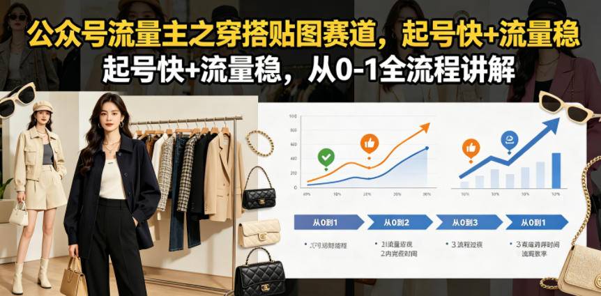 公众号流量主之穿搭贴图赛道，起号快+流量稳，从0-1全流程讲解-云推网创项目库