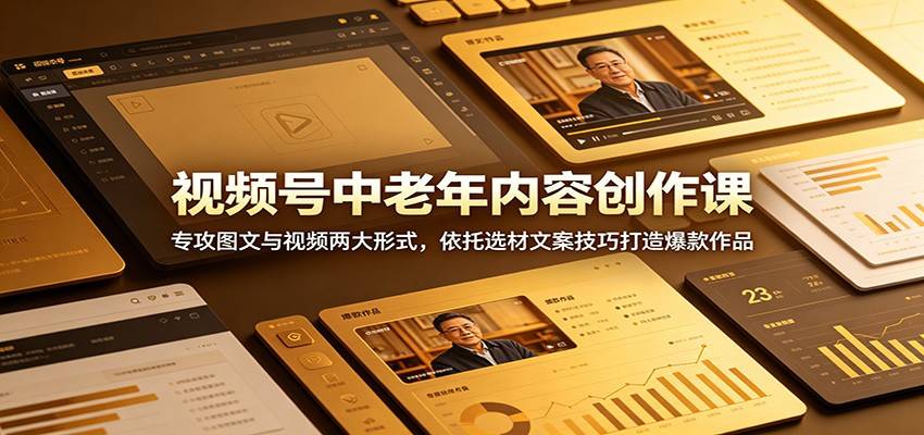 视频号中老年内容创作课:专攻图文与视频两大形式,依托选材文案技巧打造爆款作品-云推网创项目库