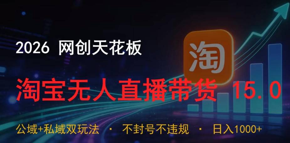 2026网创天花板，淘宝无人直播带货15.0，公域+私域双玩法，日入1k+，不违规不封号【揭秘】-云推网创项目库