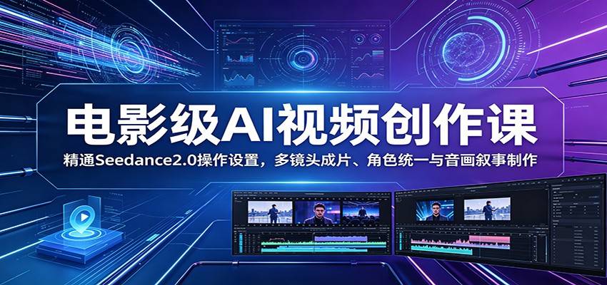 电影级AI视频创作课:精通Seedance2.0操作设置,多镜头成片、角色统一与音画叙事制作-云推网创项目库